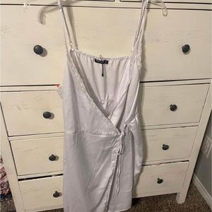 White satin wrap dress
